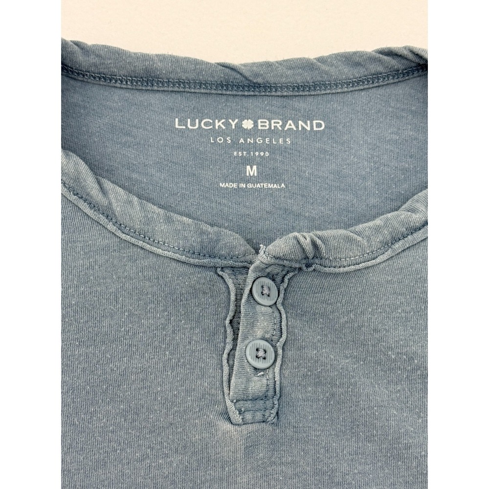 Lucky Brand Mens Henley Shirt Medium Blue Long Sleeve Casual Cotton Top - Picture 2 of 8